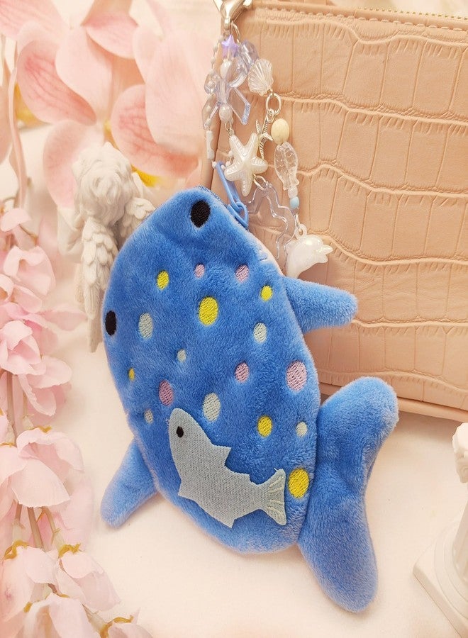 cioatu Adorable Whale Shark Coin Purse Keychain,Soft Plush Zipper Coin Purse,Handmade Purse Bag Charm Gift for Women (Blue) - Image 5